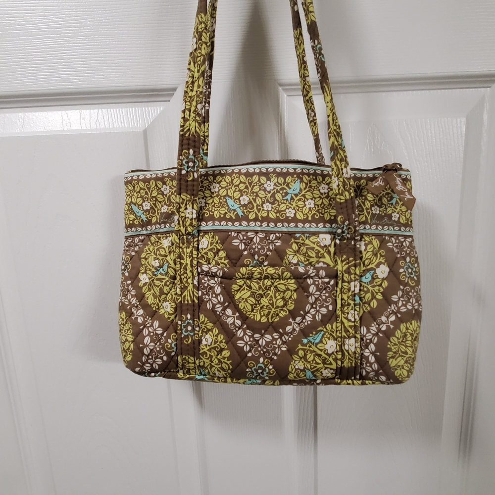 Vera Bradley Sittin In A Tree Quilted Birds Green Blue Brown Floral Purse